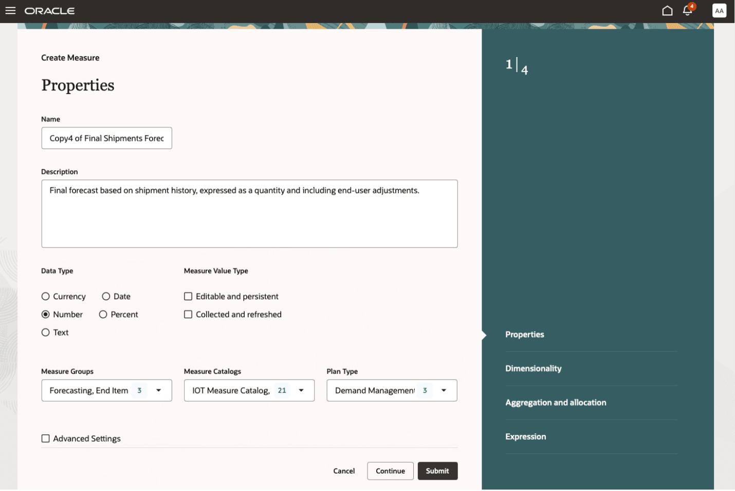 メジャーのガイド付きプロセスのプロパティ・ステップ
