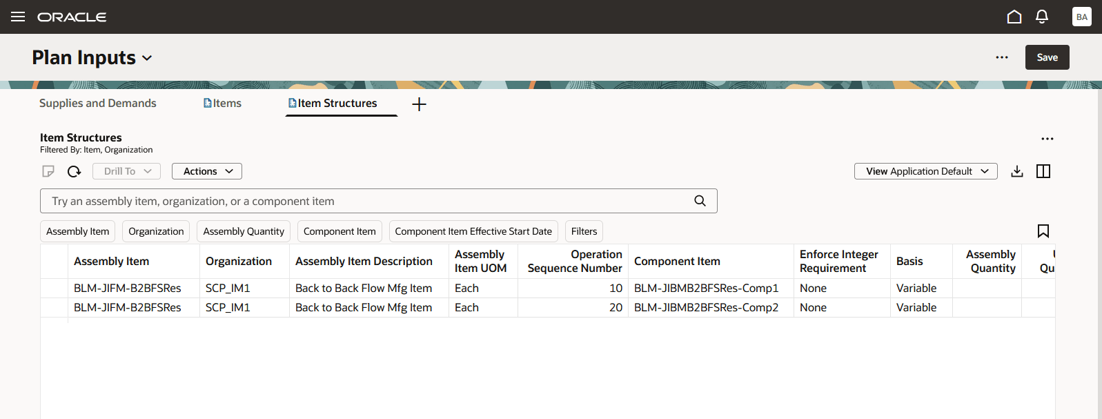 図6: フロー製造バック・トゥ・バック品目の品目構成