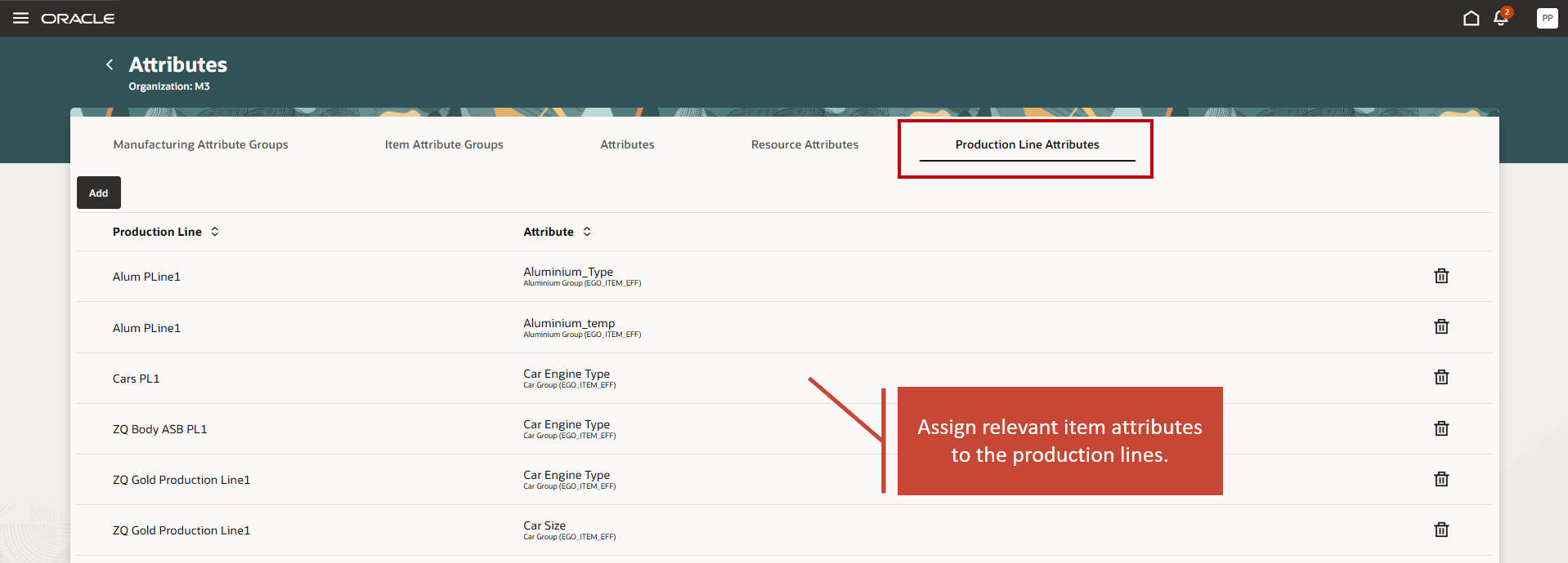 順序付け中の考慮のためのFlow Production明細への品目属性の割当