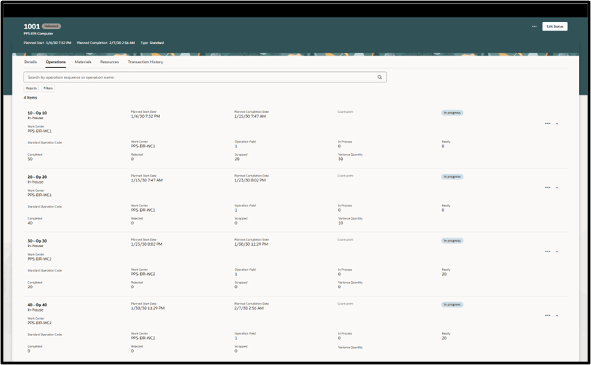 進行中の作業オーダー