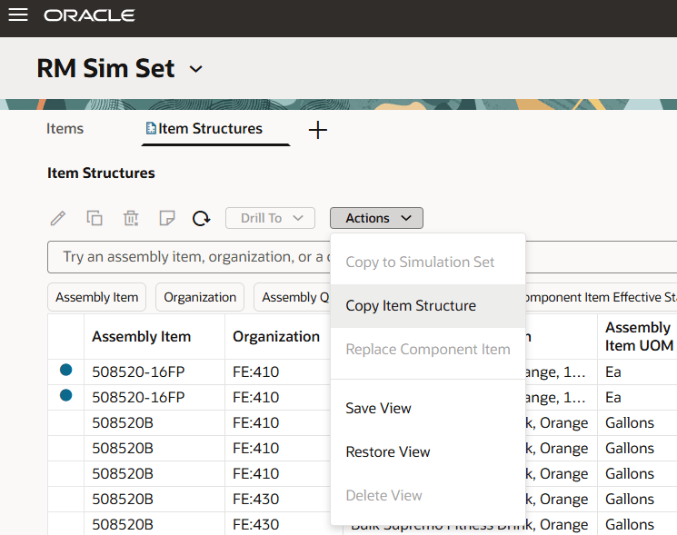 品目構成のコピー処理