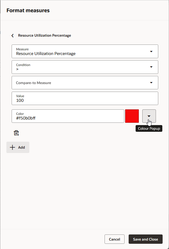 リソース使用率が100%を超える場合の色書式設定の例