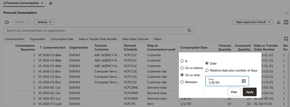 列フィルタ基準