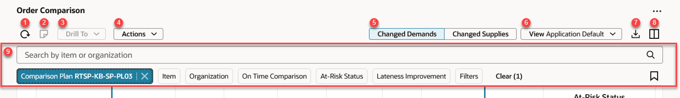 オーダー比較ツールバーおよび検索コンポーネント