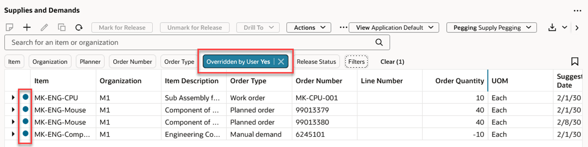 変更済供給および需要の検索