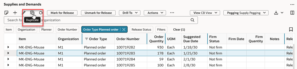 アクションの複製