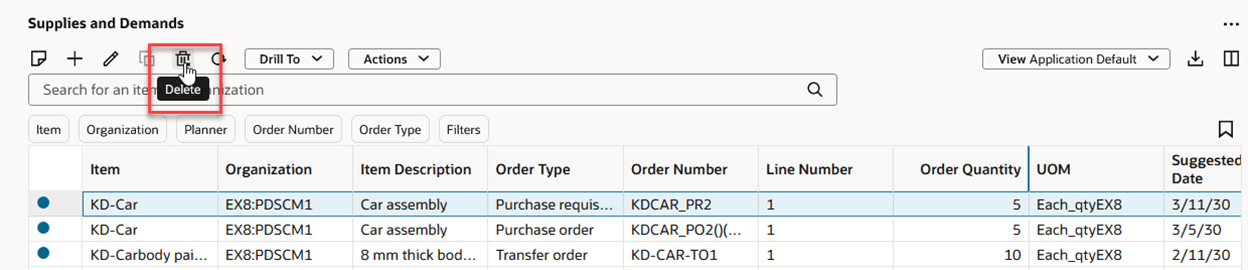 アクションの削除