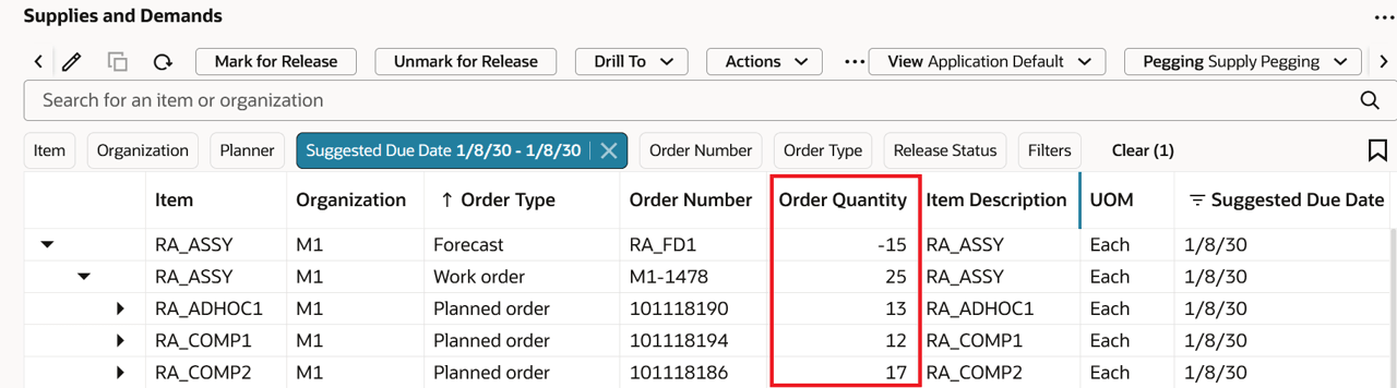 Supply Planningの作業オーダー