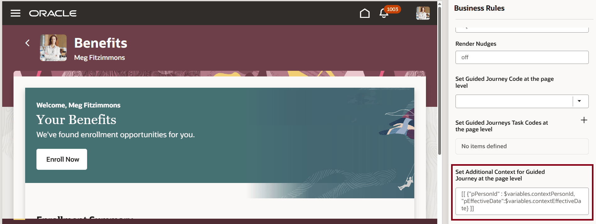 ページ・レベル・プロパティでのガイド付きジャーニの追加コンテキストの設定 
