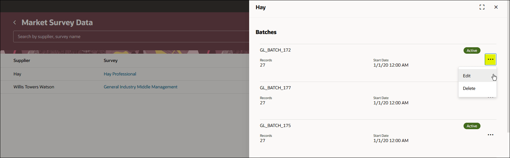 市場サーベイ・データ: 編集または削除