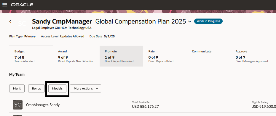 「マネージャ・モデル」ボタン
