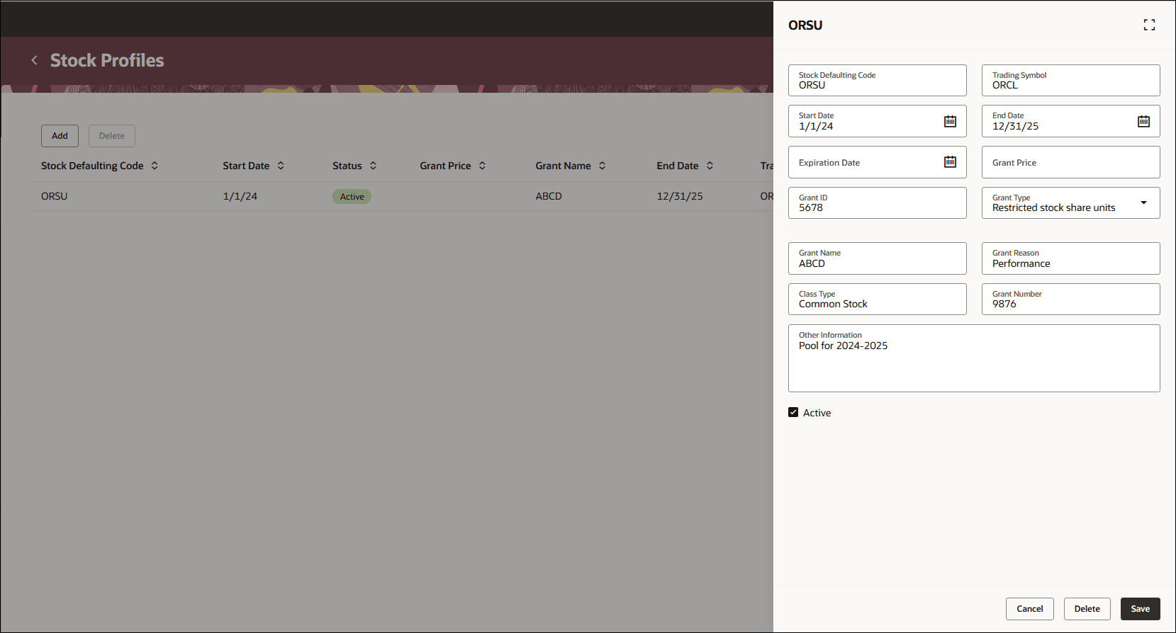 株式プロファイル・パネル・ドロワー
