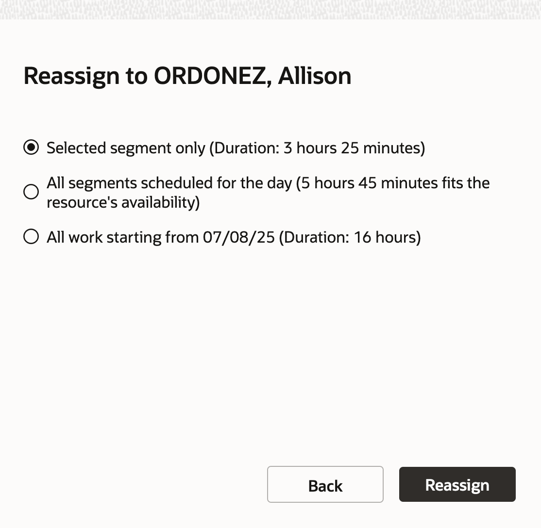 このスクリーンショットは、セグメント化可能アクティビティの移動中に表示されるオプションを示しています。