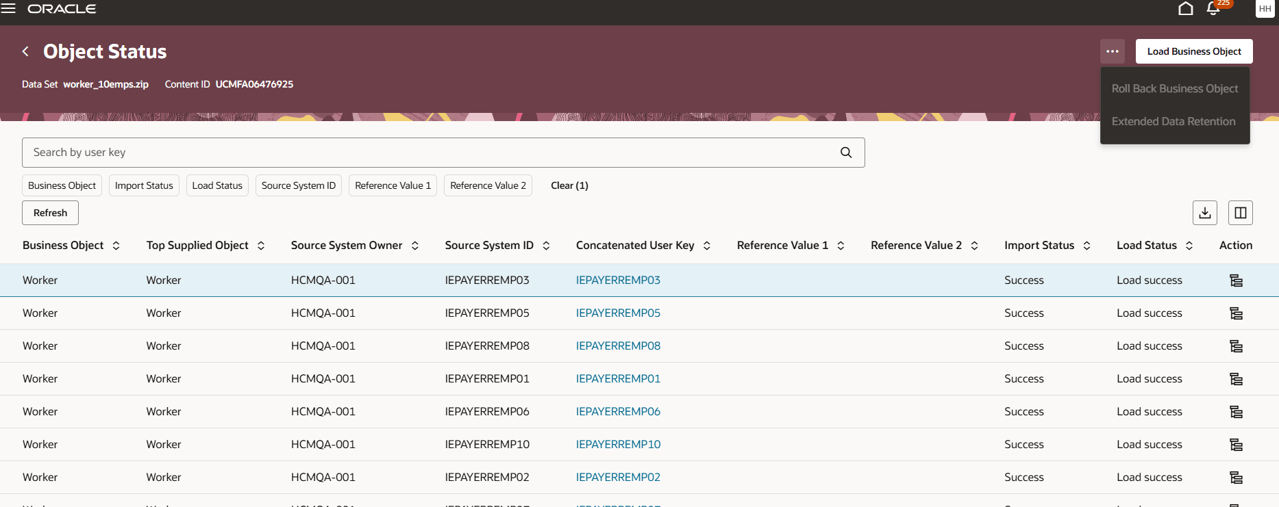 「オブジェクト・ステータス」ページ
