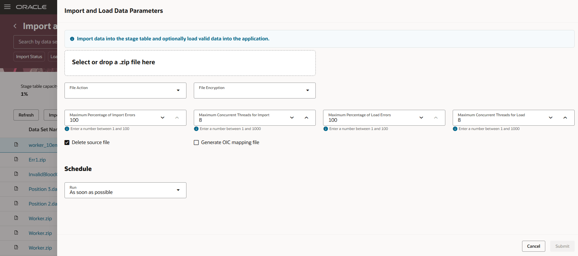 ローカル・ファイルのインポート