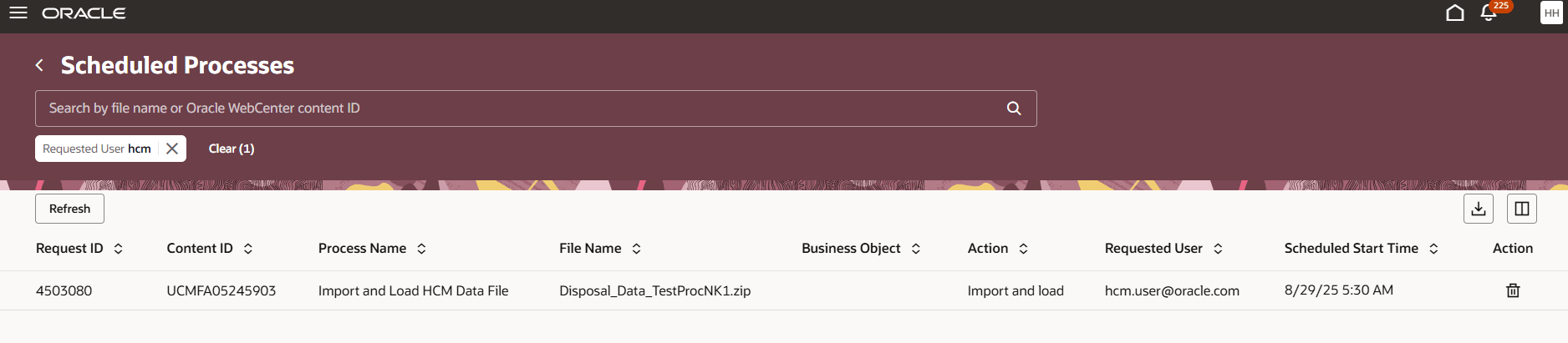「スケジュール済プロセス」ページ