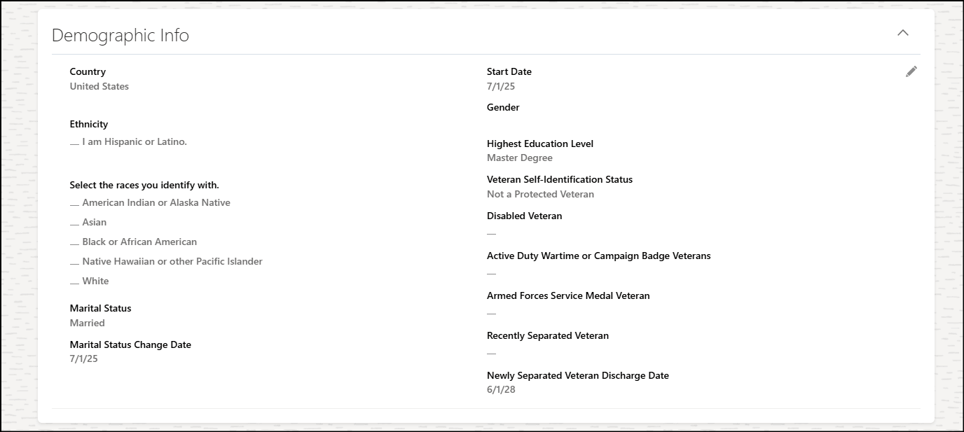 人口統計情報のビジネス・ルールに従って入力された値