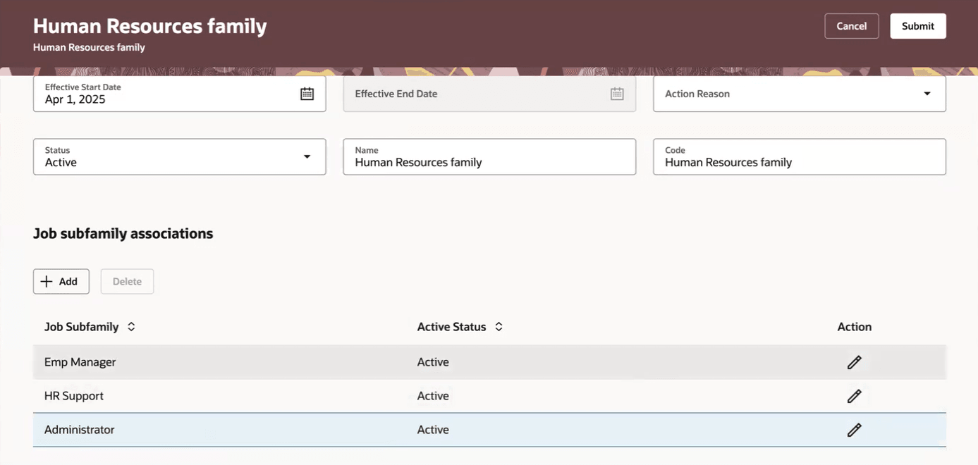 ジョブ・サブファミリのアクティブ・ステータスの変更