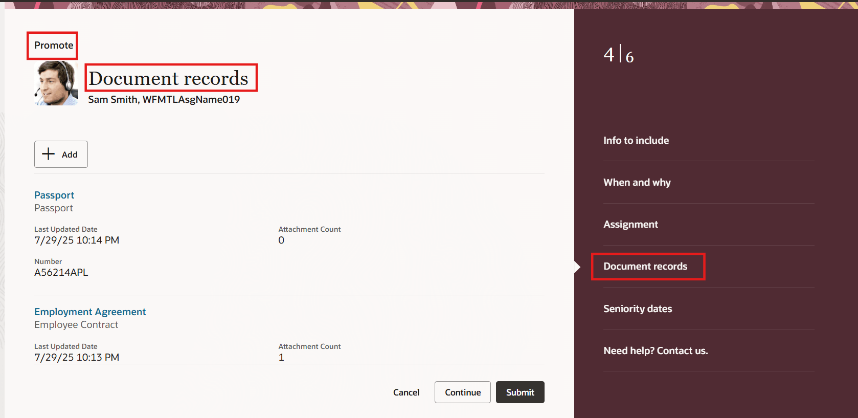 Redwoodの「昇格昇進」ページの文書レコード・プラグイン・リージョン