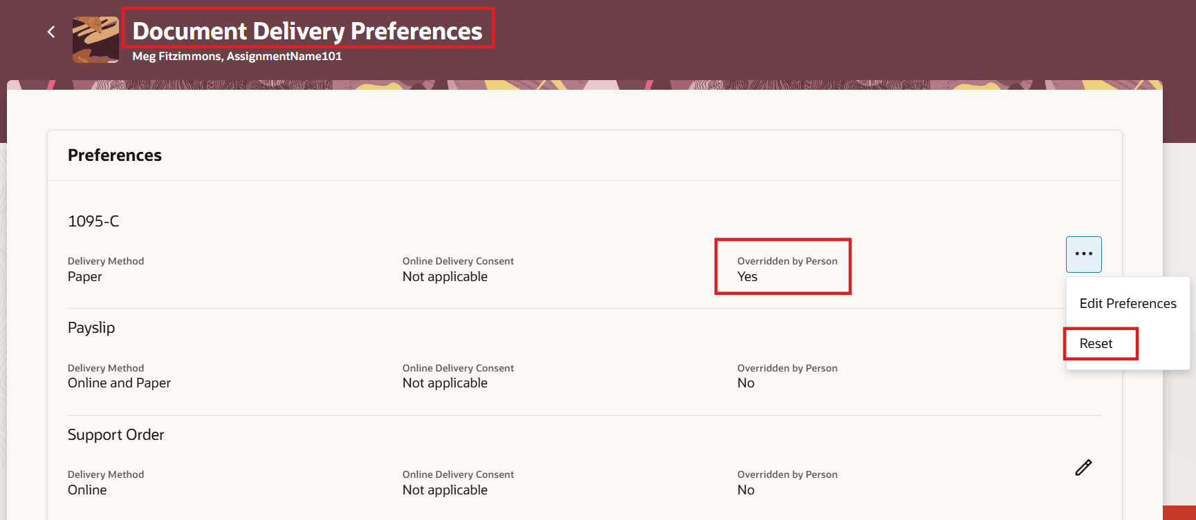 上書きされた文書提供プリファレンスをユーザーがリセット