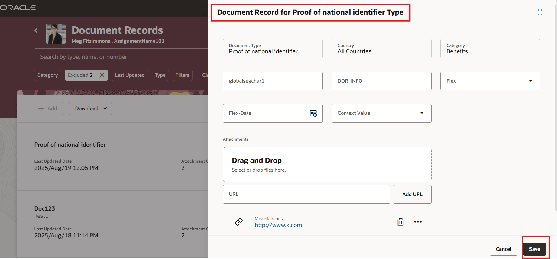 文書レコードを編集するためのパネル・ドロワー