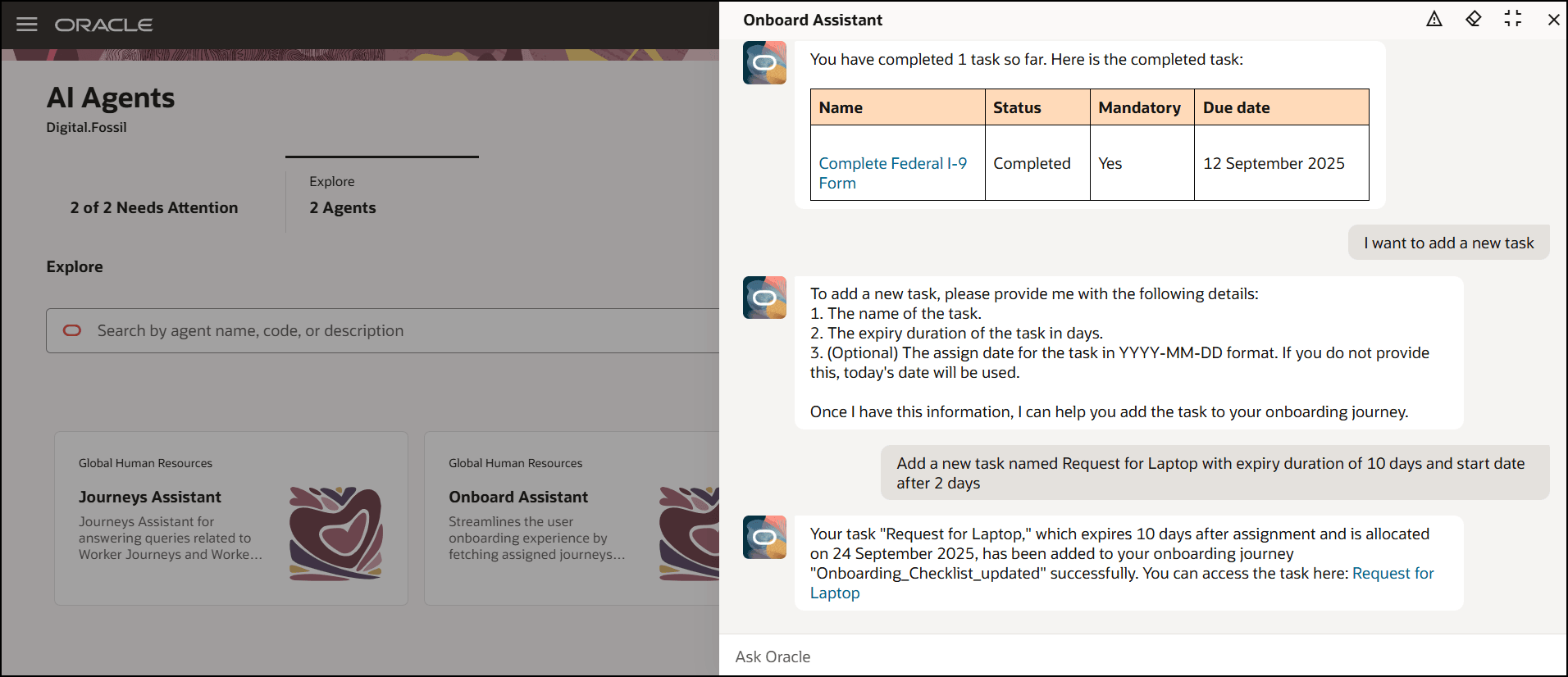 失効期間および開始日を伴う新規タスクの追加のプロンプト