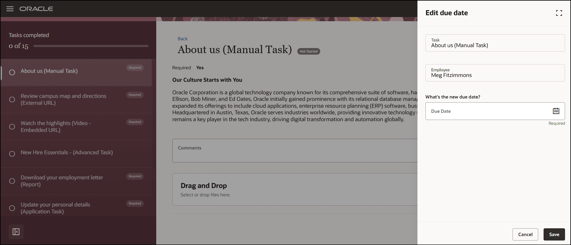 タスク・アクションのパネル・ドロワーが開きます