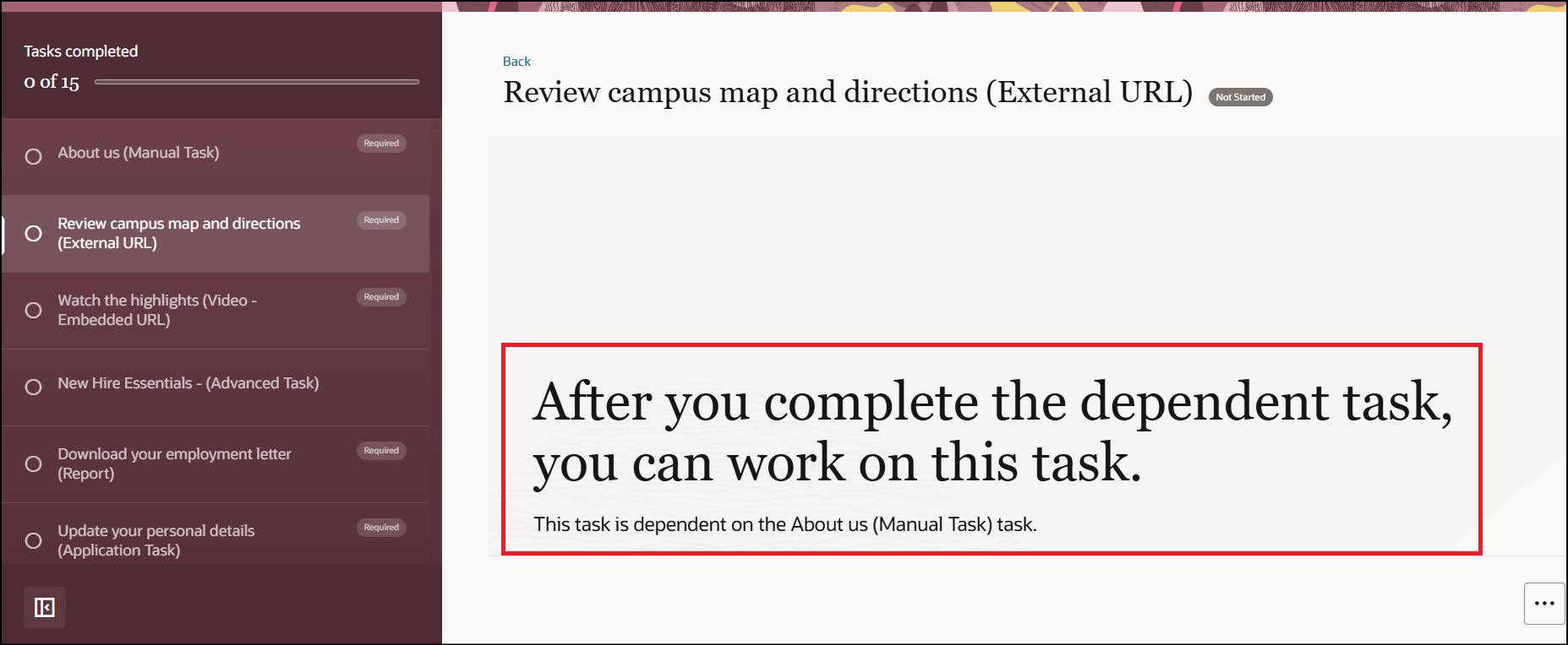 ロックされたタスクのステータスにはメッセージが表示される
