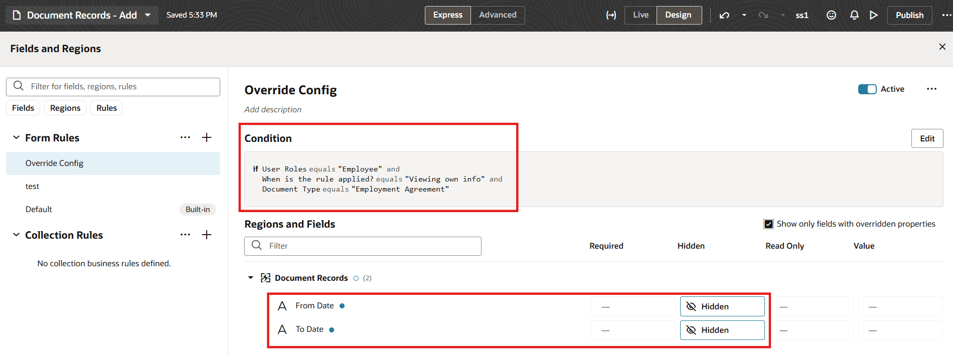 ビジネス・ルールを使用した構成の上書き