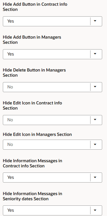 ボタンおよびメッセージを非表示にするページ・プロパティ