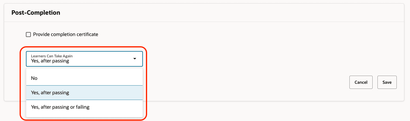 自己ペース学習の学習者再実施オプション