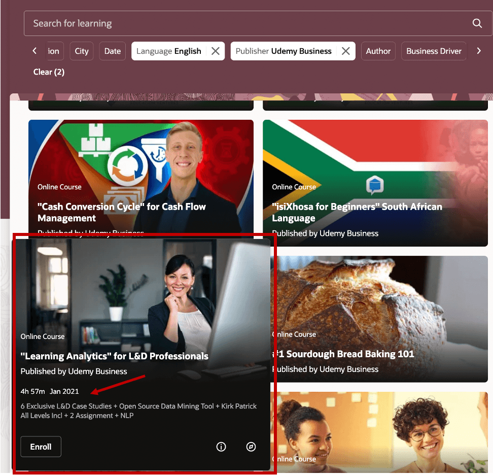 学習が公開された月と年を示すホバー・カード