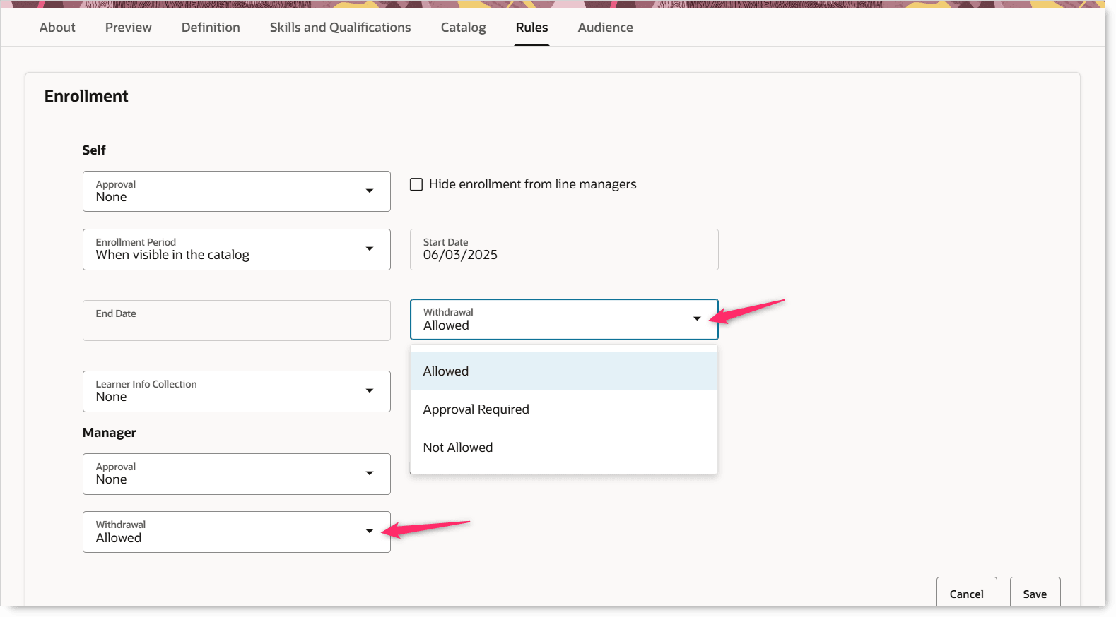 自己ペース学習の取下げルール