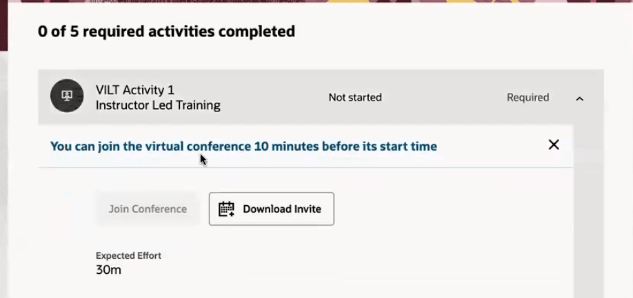 会議URLの生成後の仮想アクティビティのバナー。