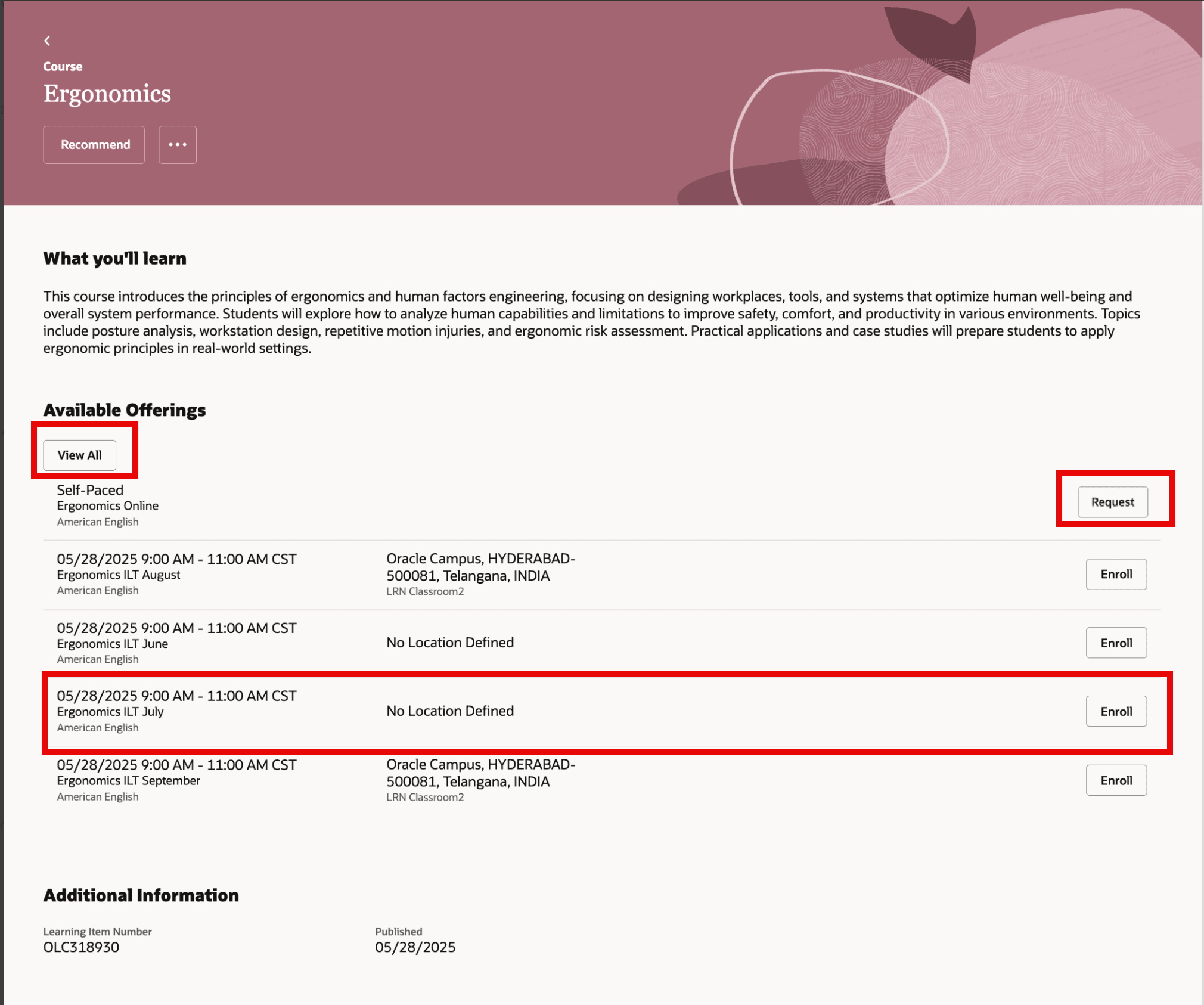 使用可能なオファリングを表示するカタログ詳細ページ