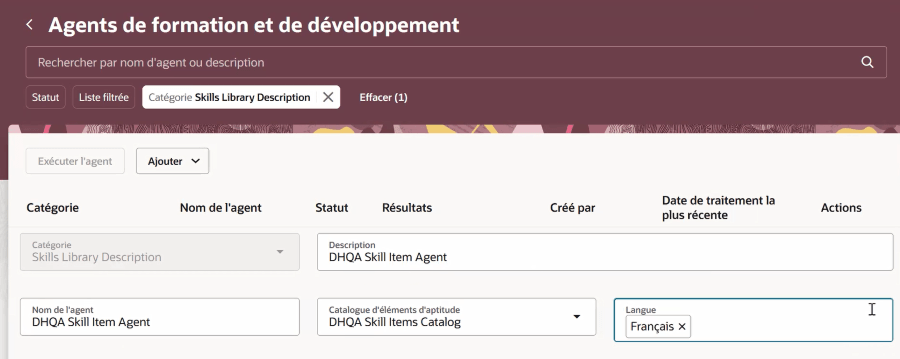 フランス語が選択されたスキル・ライブラリ摘要エージェント
