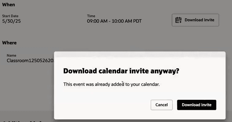 カレンダ・イベントがカレンダに追加された後の警告