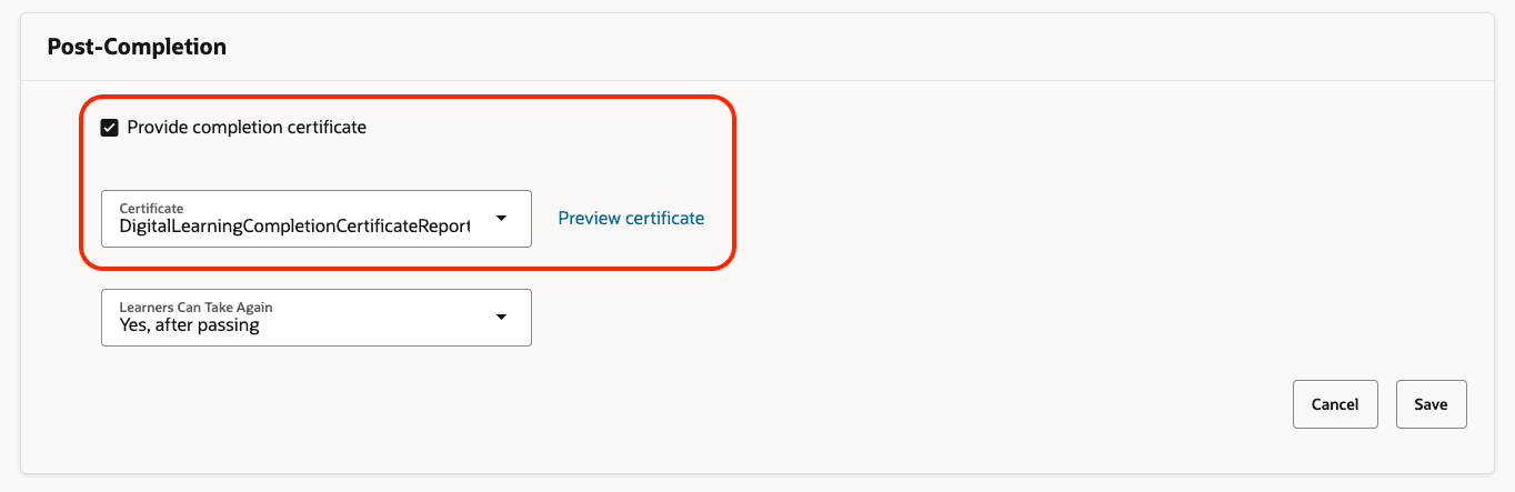 自己ペース学習の証明書オプション