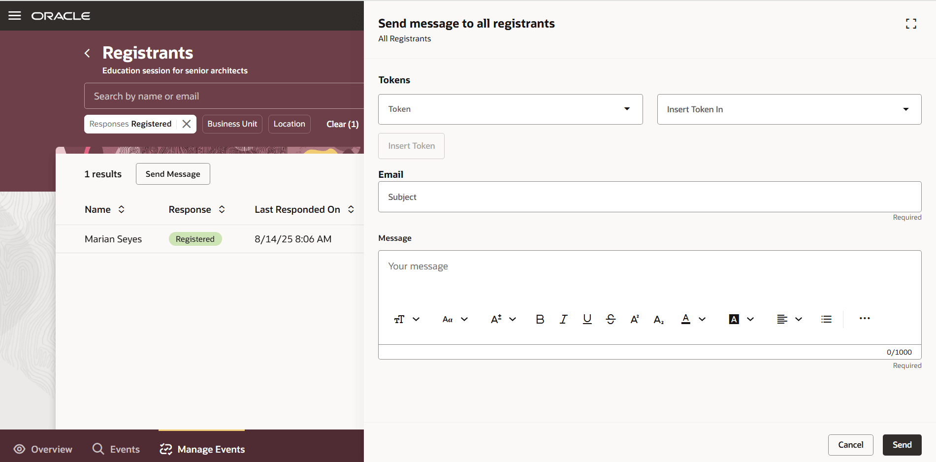 イベントの登録者へのメッセージの送信