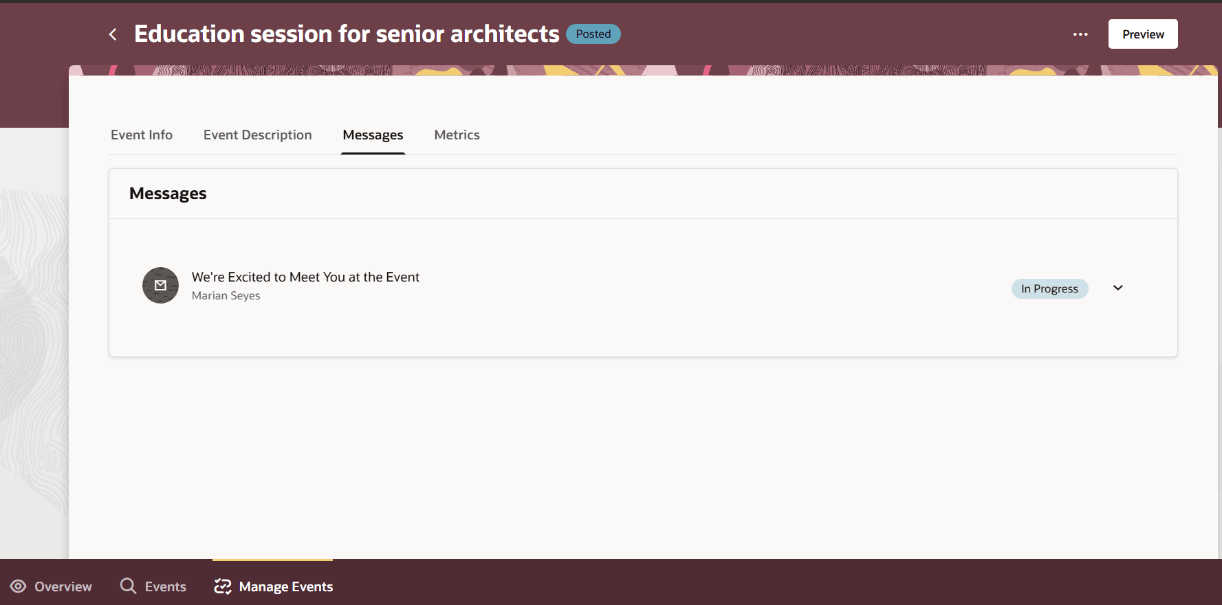送信済メッセージはイベント詳細とともに保持されます