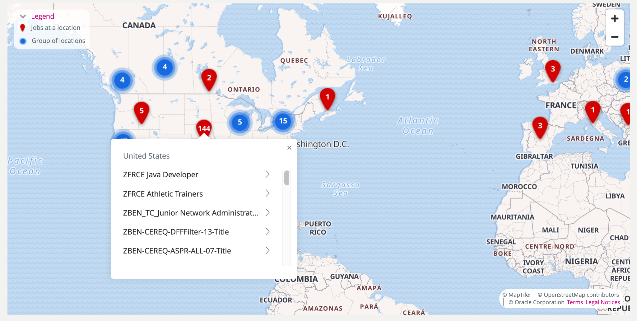 リージョンの中央のマップ・マーカー