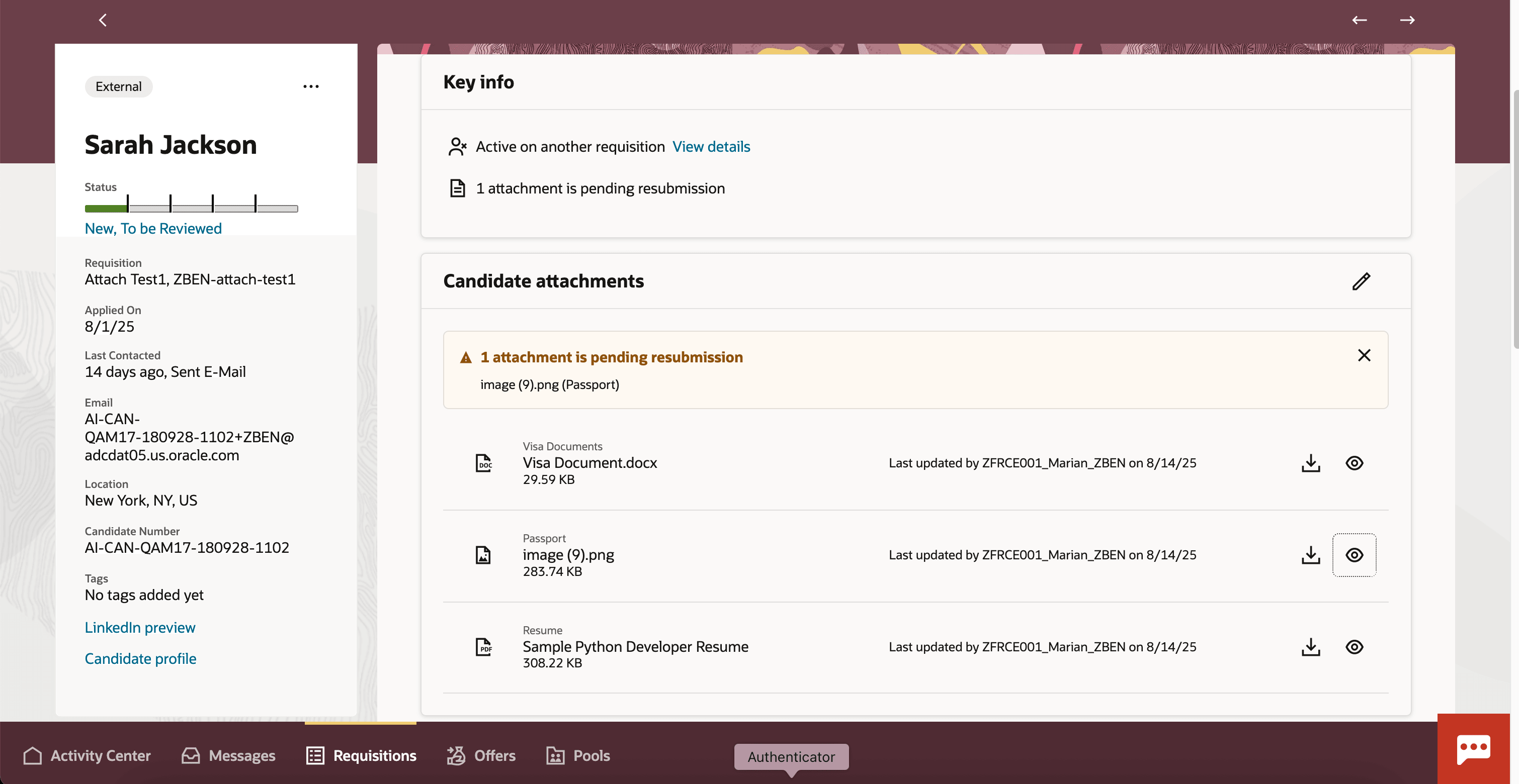 採用担当者は候補者添付で文書を表示できます