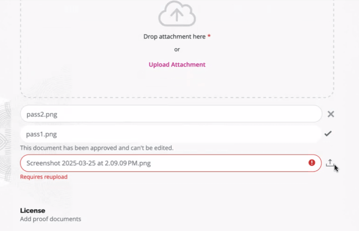 候補者はRMIフロー中に文書を再アップロードできます