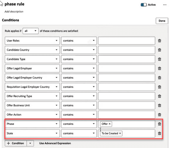 フェーズおよび状態条件