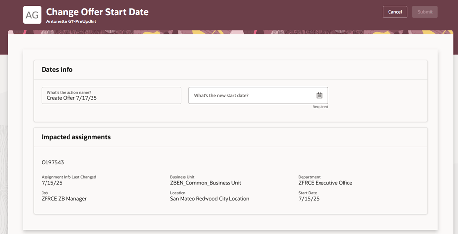 オファー開始日の変更ページ