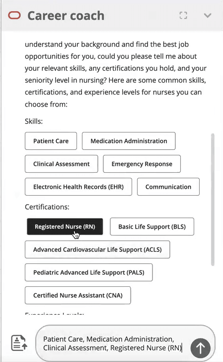 候補者は、エージェントを使用してジョブ履歴とスキルを構築