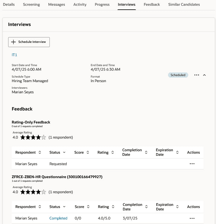 インタビューのフィードバックの入力