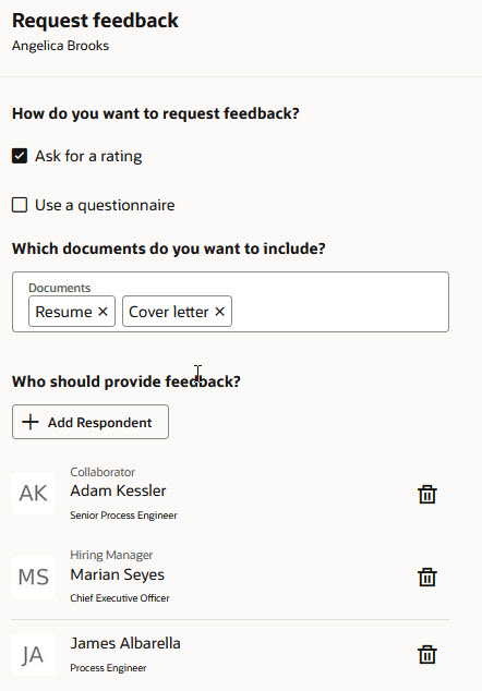 フィードバック応答者のリクエスト