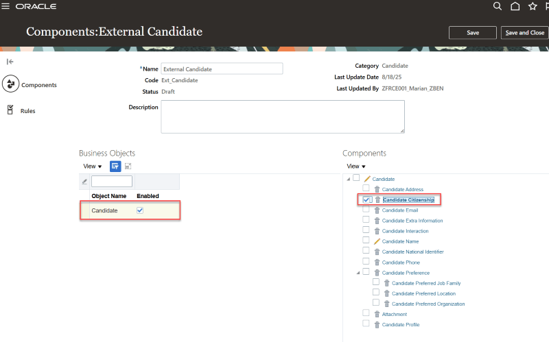 候補ビジネス・オブジェクトの選択