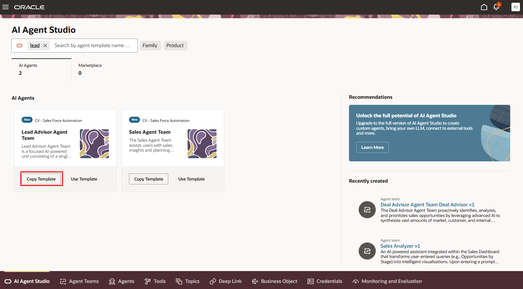リードアドバイザエージェントを示すAI Agent Studio